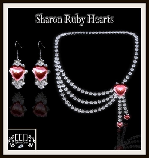 CCD - Sharon Ruby Heart Diamond Necklace and Earrings