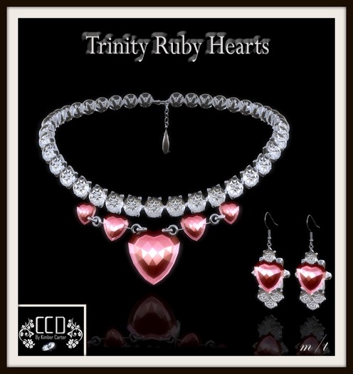 CCD - Trinity Ruby Heart diamond Necklace and Earrings - Valentines