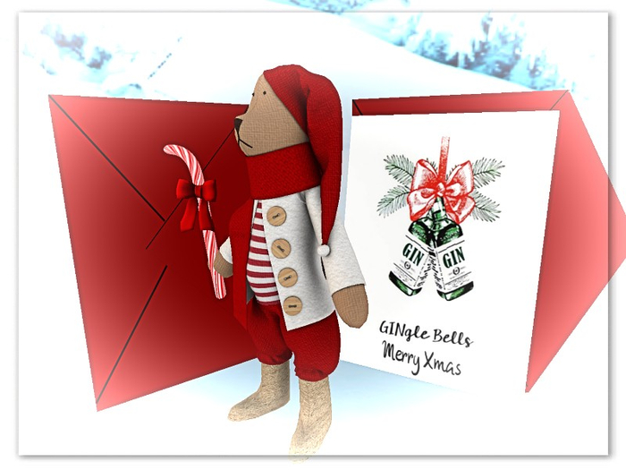 [AE] Interactive Greeting Card- Christmas Teddy with  GINgle Card