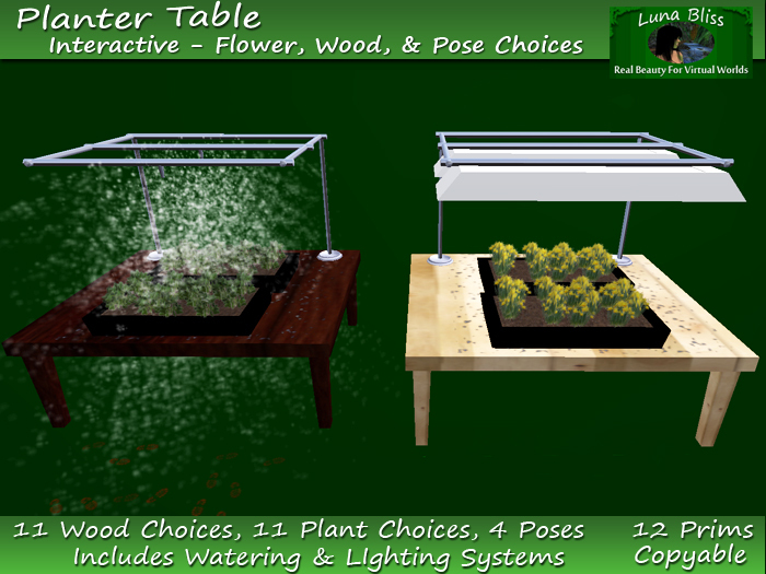 Planter Table With Poses & Lighting/Watering System