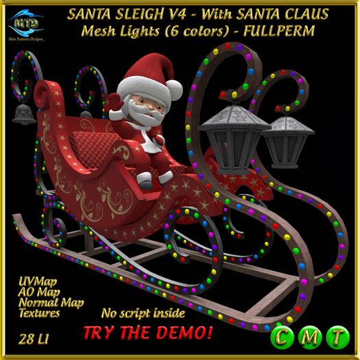 SANTA'S SLEIGH V4 - SANTA CLAUS & Mesh Lights - FULLPERM