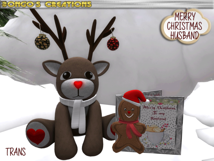 BMC2022 - MERRY CHRISTMAS TO MY HUSBAND  - CARD & RUDOLPH WITH A FLASHING LOVE HEART NOSE.