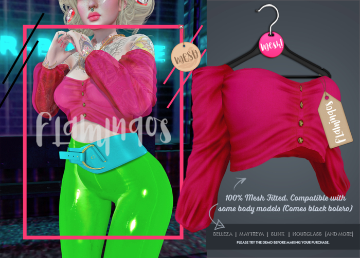 *Flamingos* - Sleeve Cropped Pink