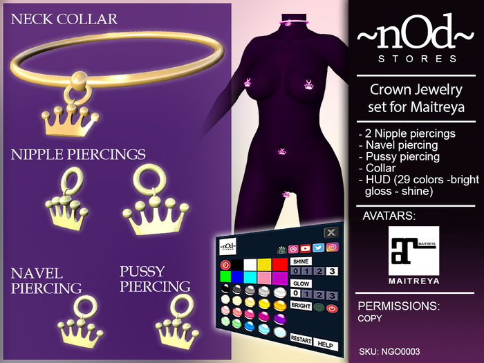 ~nOd~ Crown Jewelry Piercing Set for Maitreya (Rigged) NGO0003