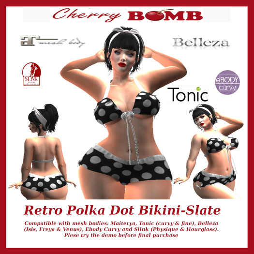 *CB*Retro Bikini-Slate Polka Dot