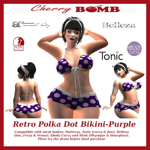 *CB*Retro Bikini-Purple Polka Dot