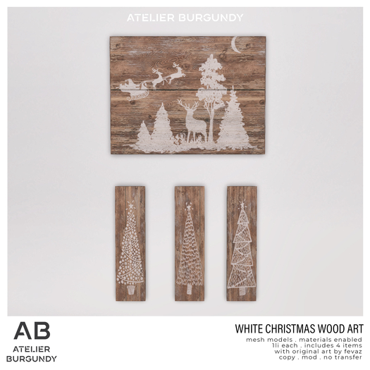Atelier Burgundy . White Christmas . Wood Art *ADD*