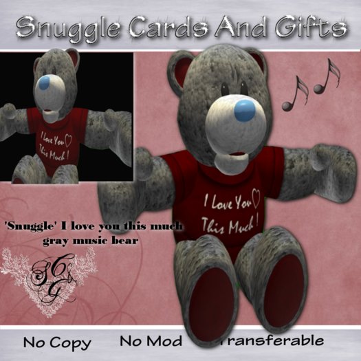 Snuggle' I love you this much gray music bear