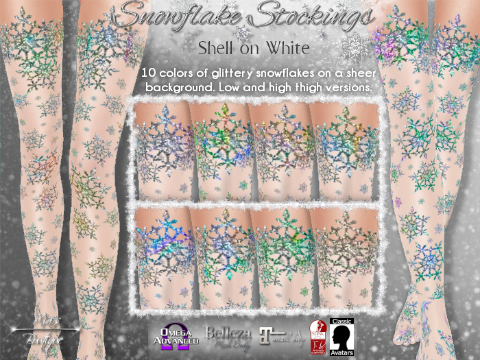 Snowflake Stockings Shell Glitter on White