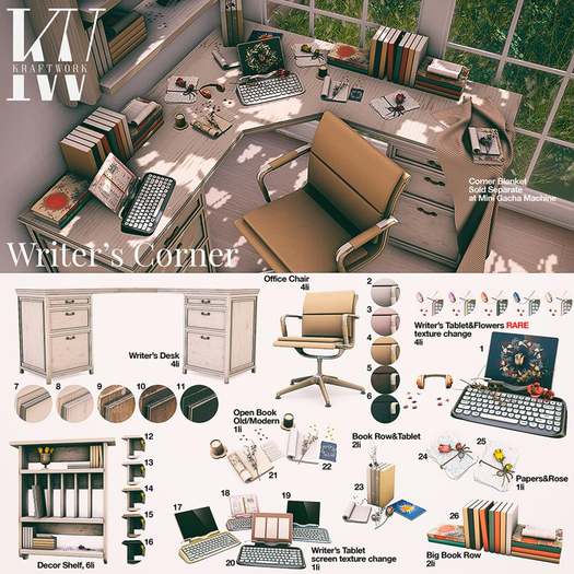 1 KraftWork Writer's Corner . Writer's Tablet & Flowers RARE