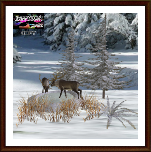 Christmas - Pond with Reindeers and Pine Trees 1