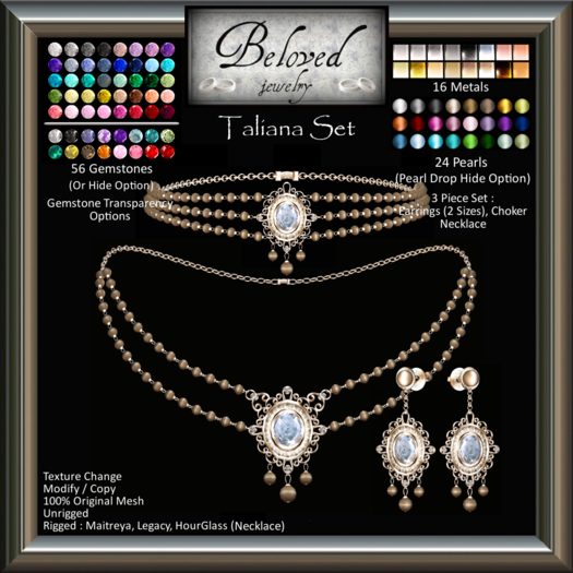 Beloved Jewelry : Taliana Set 3 Pieces (Texture Change) Earrings, Choker, Necklace, Maitreya Legacy
