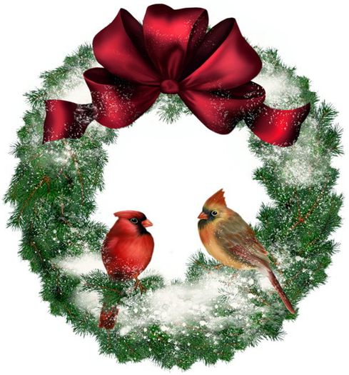 ART WINTER WREATH WITH CARDINALS FANTASMAGORIA BY FLAME