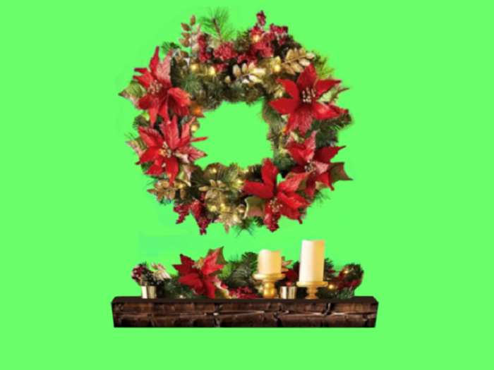 CHRISTMAS WREATH CANDLES SHELF HOME DECOR Farm&Country 3D Detailed Cut Out Wall Decal Style on 1Prim C/M Resize&Hang Up