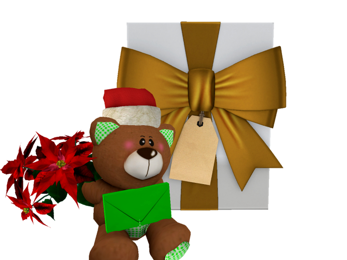 [AE] - Gift Box Shop - Gift Box and Xmas Teddy w Poinsettia 5B