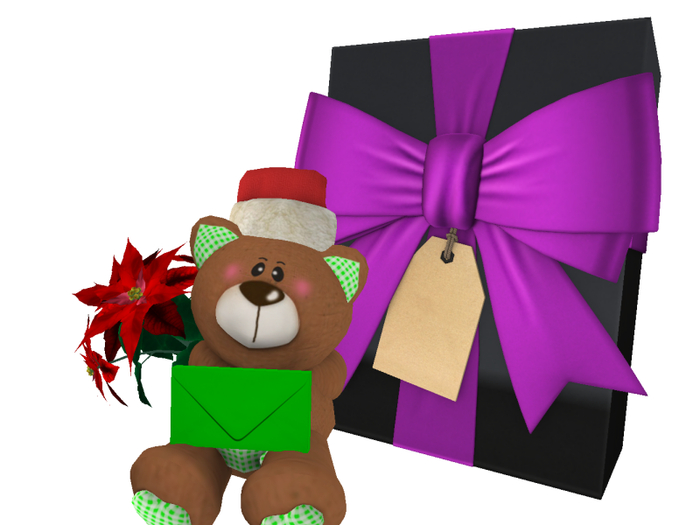 [AE] - Gift Box Shop - Gift Box and Xmas Teddy w Poinsettia 4B