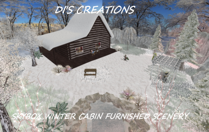 SKYBOX MESH LOG WINTER CABIN FURNISHED SCENERY
