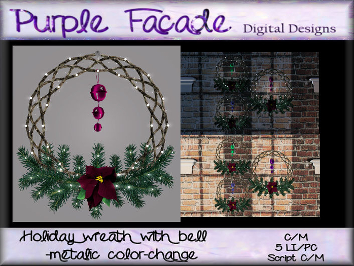 ~{PF}~ Holiday wreath -b with bell -metalic color change