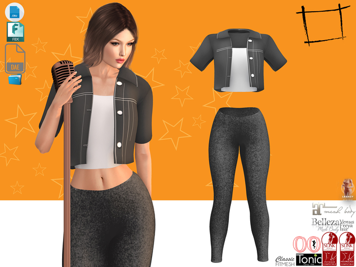 Dae Obj FBX For Cropped Denim Jacket Tube Top Pants Outfit Slink,Maitreya,Belleza,Tonic,Legacy