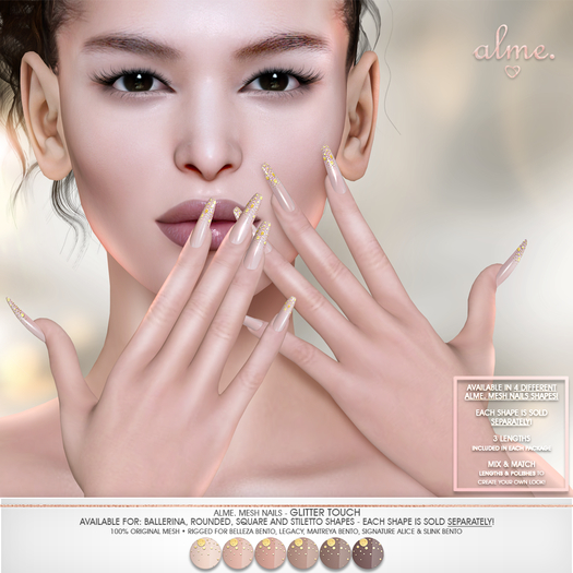 alme. Mesh Rounded Nails - Glitter Touch (boxed)