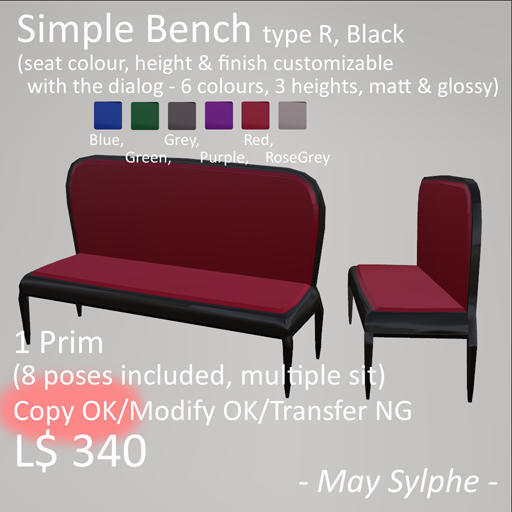 - May Sylphe - Simple Bench R 6Colours/Black