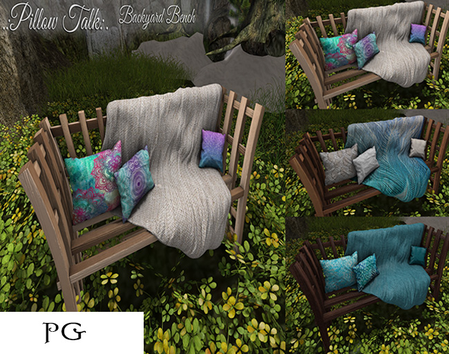 .:Pillow Talk:. Backyard Bench PG