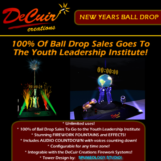 100% Of Sales To Charity!  New Years Ball Drop with Fireworks Fountains and Flares!  