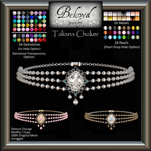 Beloved Jewelry : Taliana Choker (Texture Change) Pearl Necklace, Gold, Silver, Gemstone, Diamond, Ruby, Amethyst
