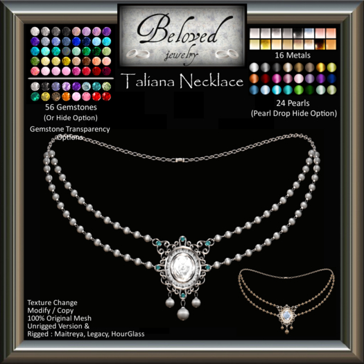 Beloved Jewelry : Taliana Necklace (Texture Change) Pearl Necklace, Gold, Silver, Gemstone, Diamond, Ruby, Amethyst