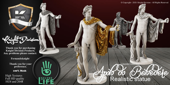 ** Louvre Museum Collection** Apollo Belveder -Realistic Statue
