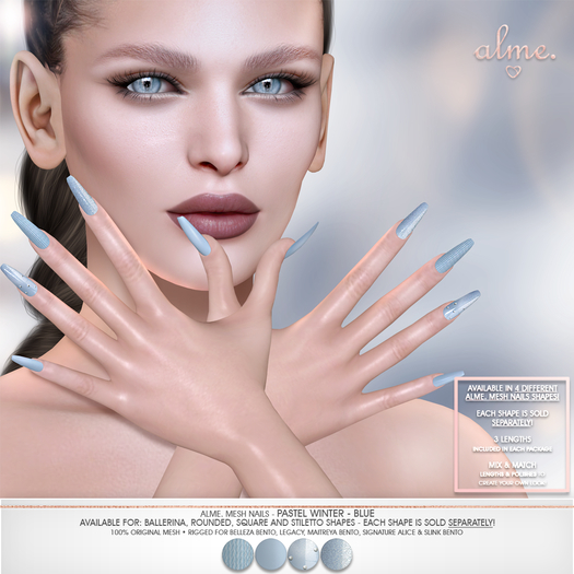 alme. Mesh Rounded Nails - Pastel Winter - Blue (boxed)