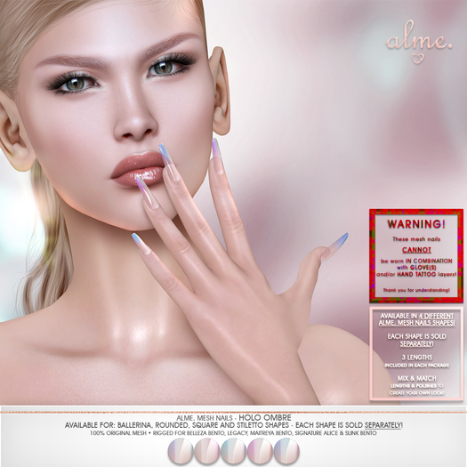 alme. Mesh Rounded Nails - Holo Ombre (boxed)