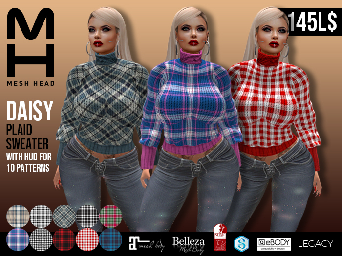 Mesh Head - Daisy - Plaid Sweater