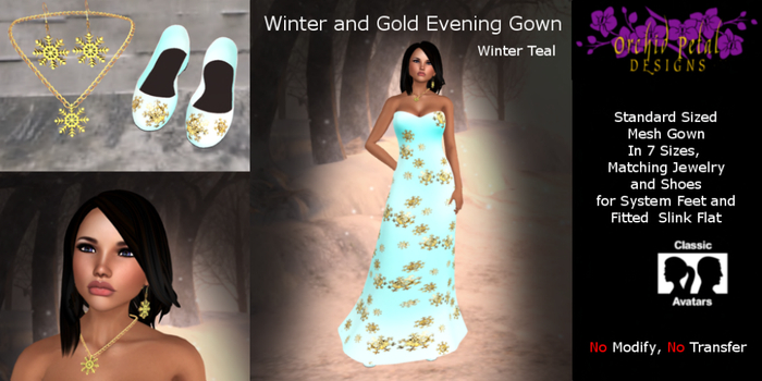 -opd mesh- winter and gold evening gown-winter teal