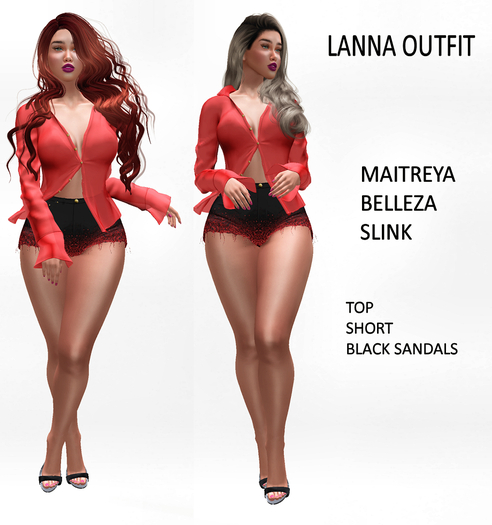 105 LANNA TOP E SHORT RED AND BLACK SANDALS