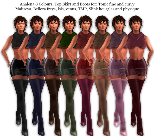 ANALENA Top, Skirt, Boots, Slink, Maitreya,Belleza, TMP 