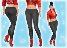 *Heart* - Black leggings with leather inserts.