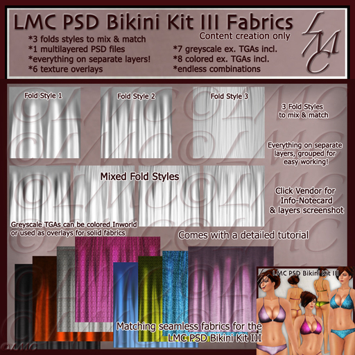 LMC Designer PSD Files  - Bikini Kit III FABRICS - BOM