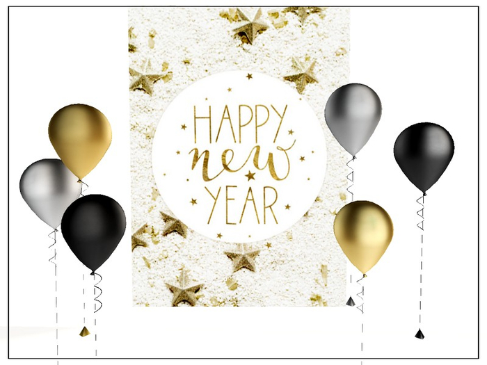 [AE] Celebration- Black Tie New Year Card/Sign & Balloons