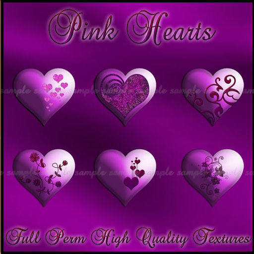 55 Pink Glitter Hearts - Full Perm High Quality Textures