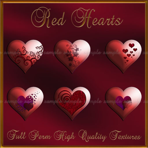47 Red Glitter Heart Textures - Full Perm High Quality