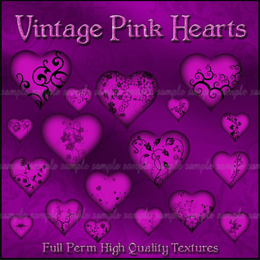 24 Vintage Pink Heart Textures - Full Perm, High Quality