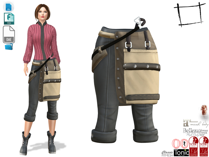 Dae Obj FBX For Women's Medieval Bottom Pants Slink, Maitreya, Belleza, Tonic, Ocacin Standard,Legacy
