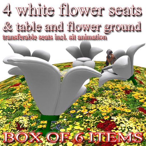 4 white flower seats & table and flower ground set of 6 items