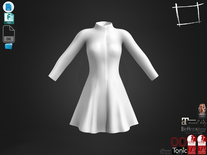 Dae Obj FBX For Mini Skirt Long Sleeve Turtle Neck Uniform Dress Belleza, Slink, Legacy, Maitreya