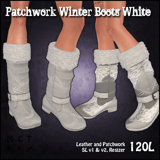 [Sassy Kitty Designs] Patchwork Winter Boots White