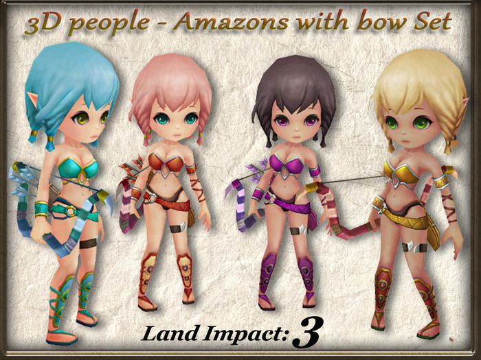 3D people - Amazons with bow Set ( 3Li ) Full Perm
