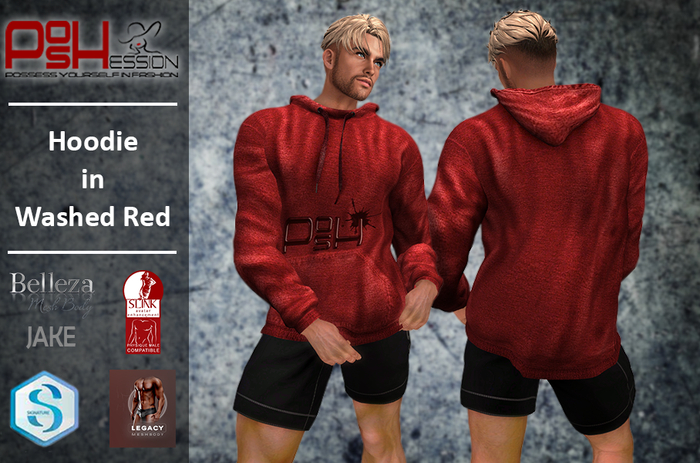 (POSHESSION) HOODIE IN WASHED RED FOR MEN