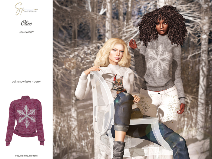 S&P Olive sweater snowflake berry (wear to unpack)