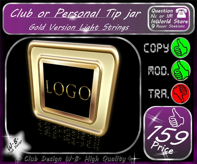* Club or Personal Tip jar Gold *